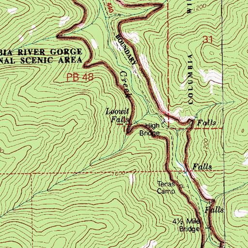 Topographic Map of Loowit Falls, OR