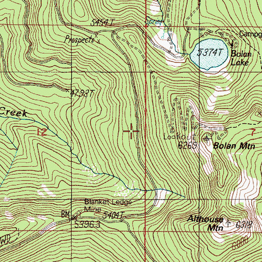 Topographic Map of Lucky Strike Mine, OR
