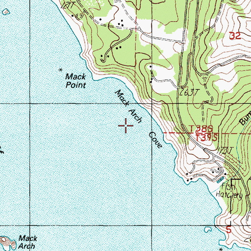 Topographic Map of Mack Arch Cove, OR