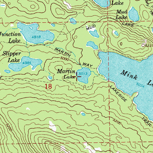 Topographic Map of Martin Lake, OR