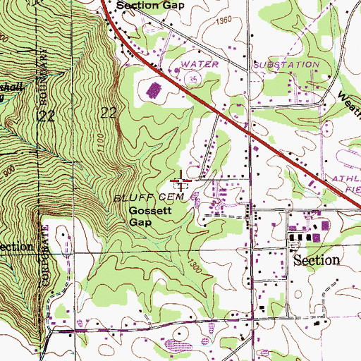 Topographic Map of Bluff Cemetery, AL