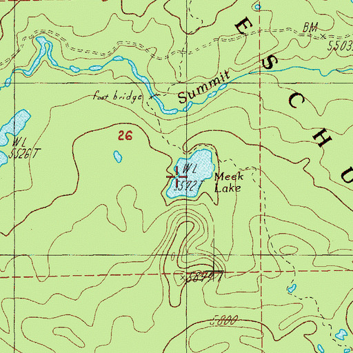 Topographic Map of Meek Lake, OR
