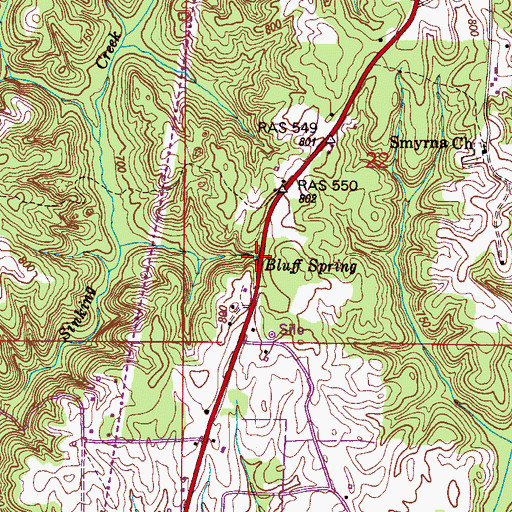 Topographic Map of Bluff Spring, AL