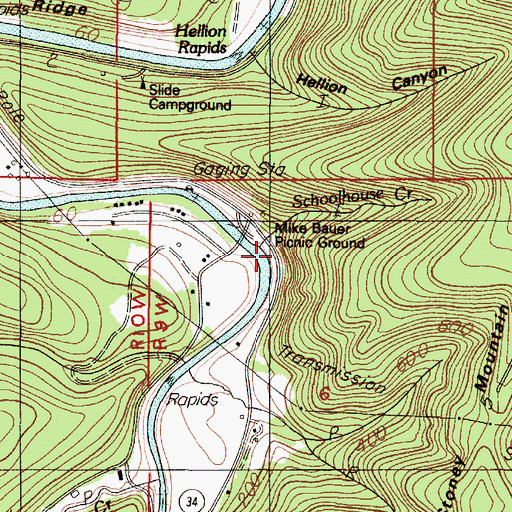 Topographic Map of Mike Bauer Recreation Site, OR