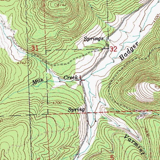 Topographic Map of Milk Creek, OR