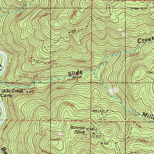 Topographic Map of Miller Creek, OR