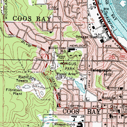 Topographic Map of Mingus Park, OR