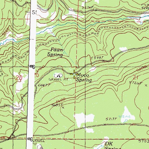 Topographic Map of Moco Spring, OR