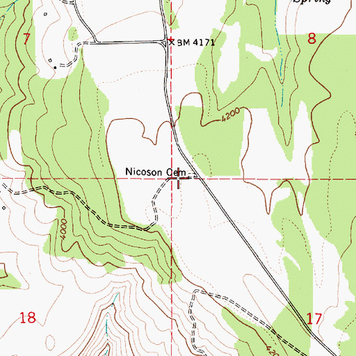 Topographic Map of Nicoson Cemetery, OR