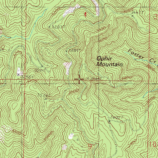 Topographic Map of Ophir Mountain, OR