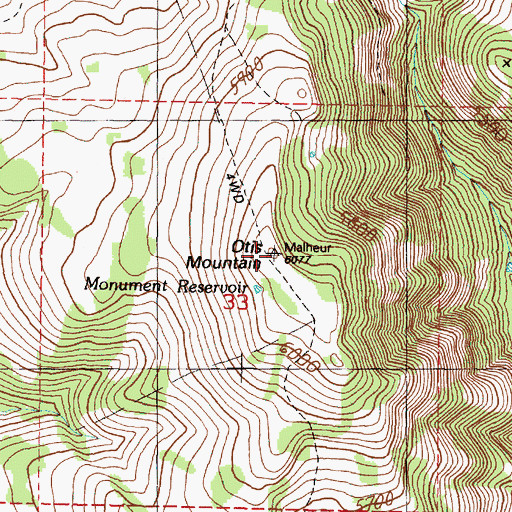 Topographic Map of Otis Mountain, OR