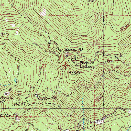 Topographic Map of Pechuck Lookout, OR