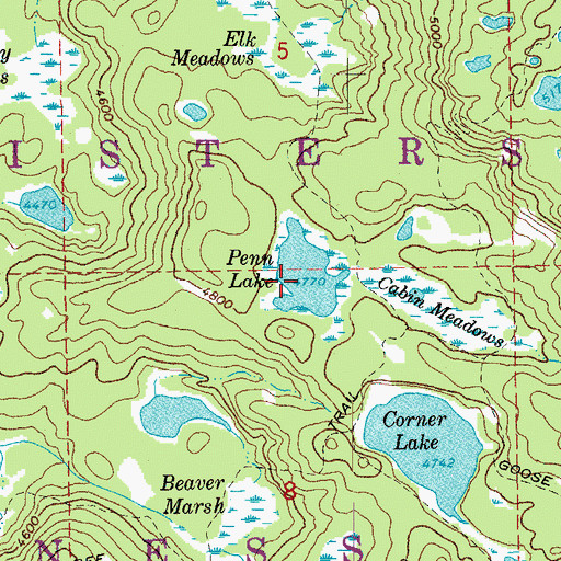 Topographic Map of Penn Lake, OR