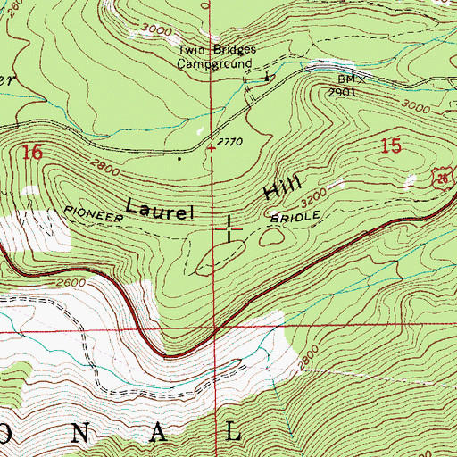 Topographic Map of Pioneer Bridle Trail, OR