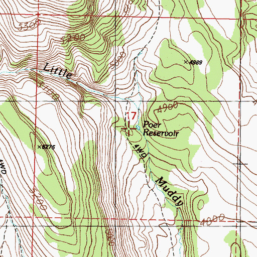 Topographic Map of Poer Reservoir, OR