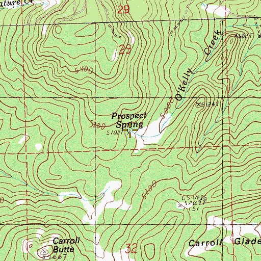 Topographic Map of Prospect Spring, OR
