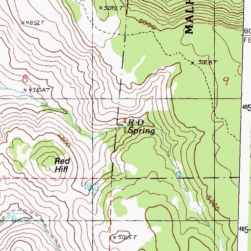 Topographic Map of R D Spring, OR