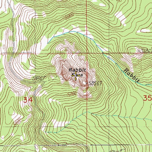 Topographic Map of Rabbit Ears, OR