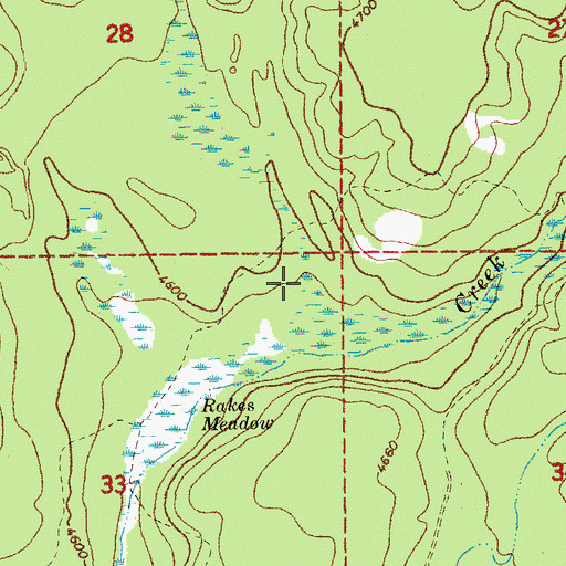Topographic Map of Rakes Meadow, OR