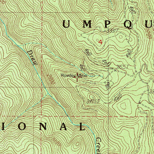 Topographic Map of Rowley Mine, OR