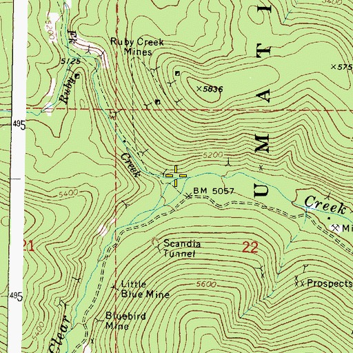 Topographic Map of Ruby Creek, OR