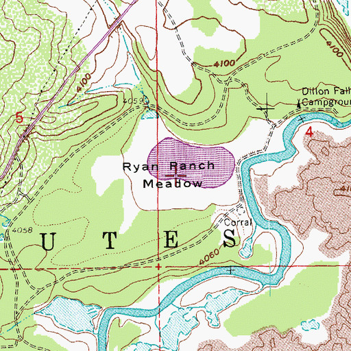 Topographic Map of Ryan Ranch Meadow, OR