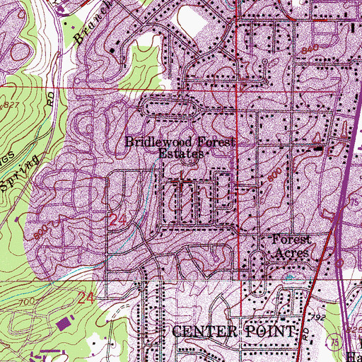 Topographic Map of Bridlewood Forest Estates, AL