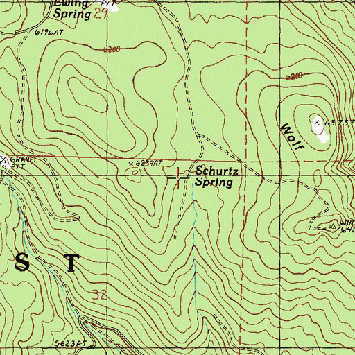 Topographic Map of Schurtz Spring, OR