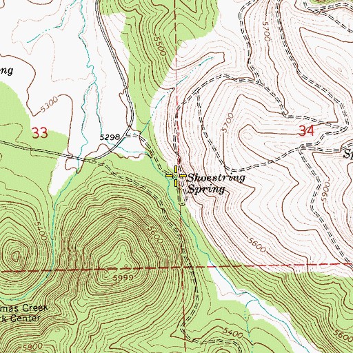 Topographic Map of Shoestring Spring, OR