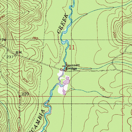 Topographic Map of Broken Leg Creek, AL
