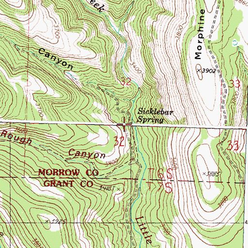 Topographic Map of Sicklebar Spring, OR