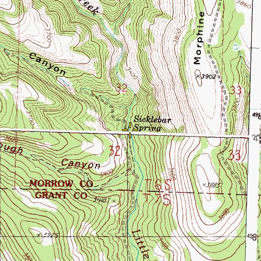 Topographic Map of Sicklebar Spring, OR