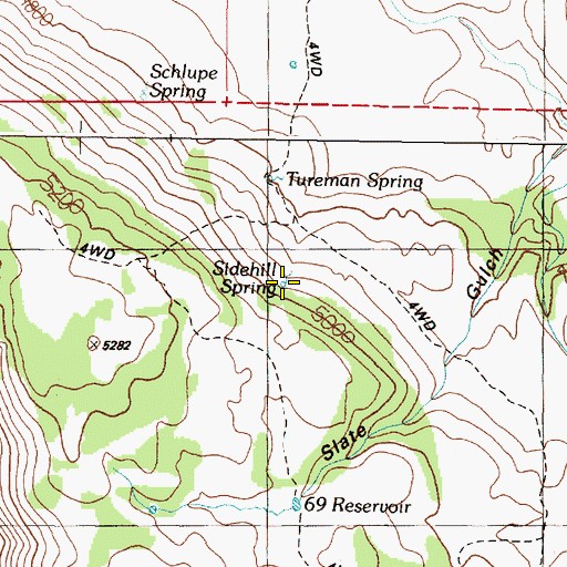 Topographic Map of Sidehill Spring, OR