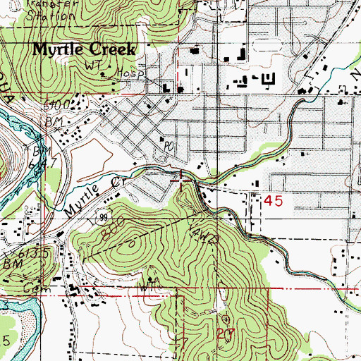 Topographic Map of South Myrtle Creek, OR