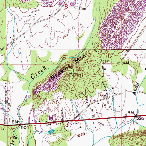 Topographic Map of Browns Mountain, AL