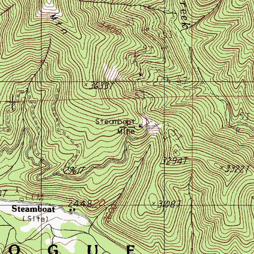 Topographic Map of Steamboat Mine, OR