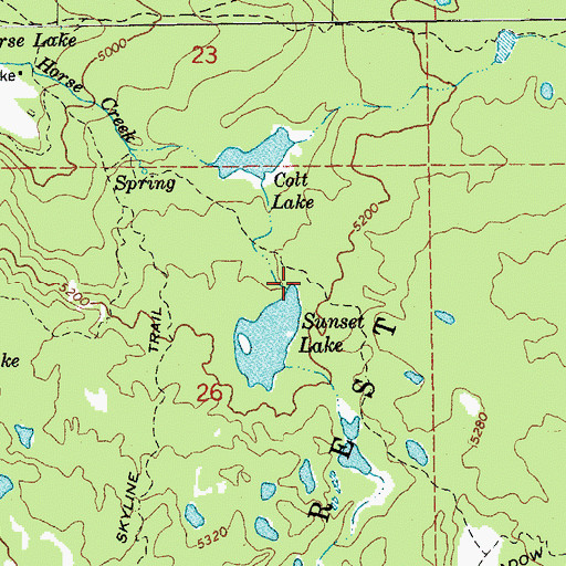 Topographic Map of Sunset Lake Trail, OR