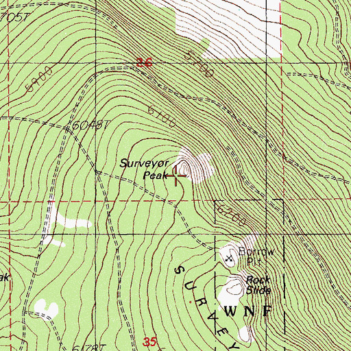 Topographic Map of Surveyor Peak, OR