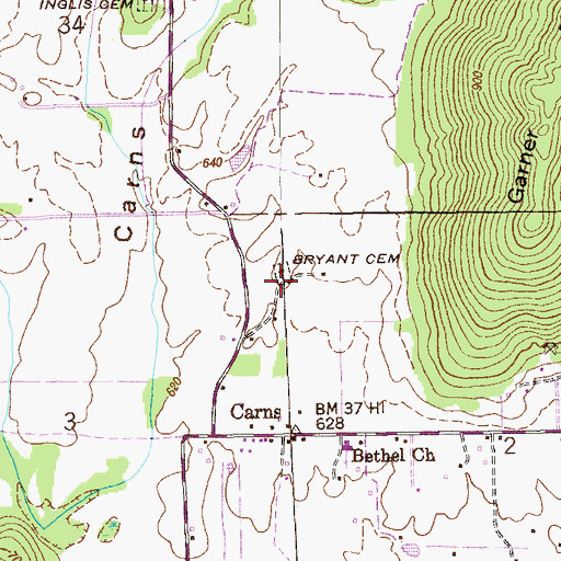 Topographic Map of Bryant Cemetery, AL
