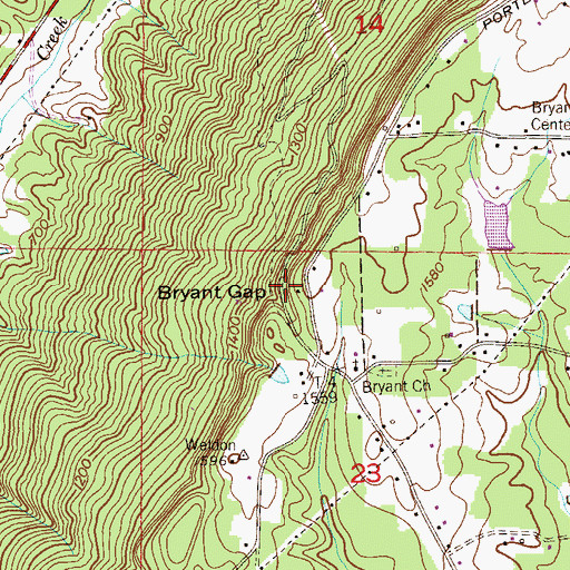 Topographic Map of Bryant Gap, AL