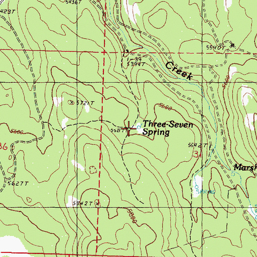 Topographic Map of Three-Seven Spring, OR