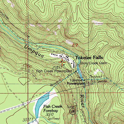 Topographic Map of Toketee Falls, OR
