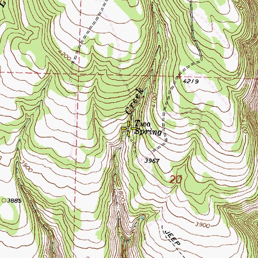Topographic Map of Two Spring, OR