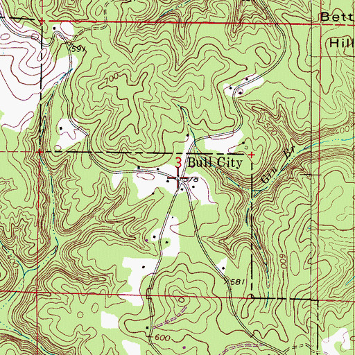 Topographic Map of Bull City, AL
