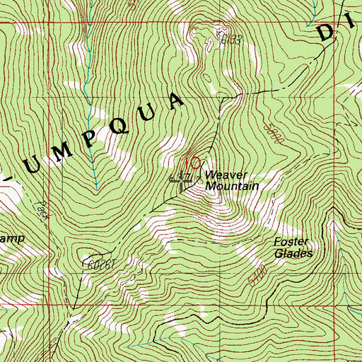 Topographic Map of Weaver Mountain, OR