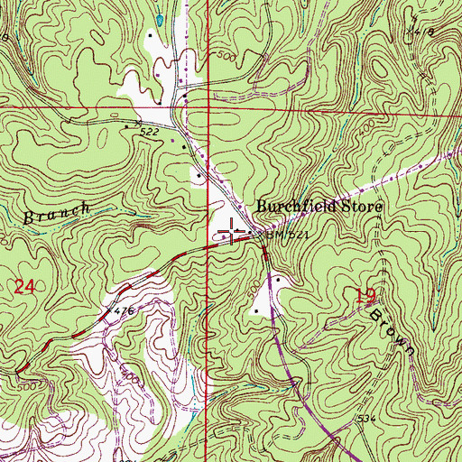 Topographic Map of Burchfield Store, AL