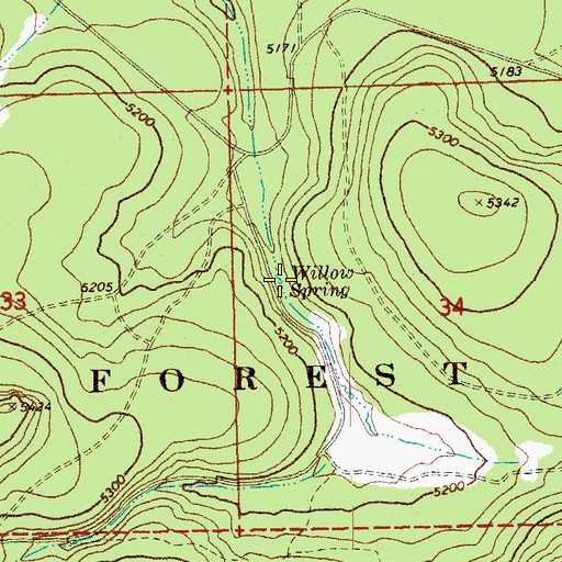 Topographic Map of Willow Spring, OR