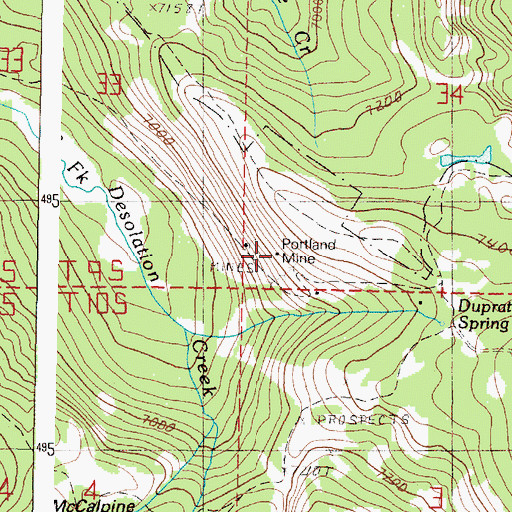 Topographic Map of Portland Mine, OR