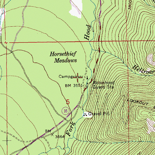 Topographic Map of Robinhood Recreation Site, OR