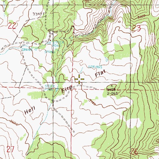 Topographic Map of Hell Fire Flat, OR